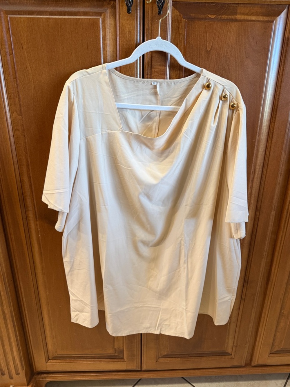 SHEIN Cream Draped Neck Tunic with Shoulder Buttons